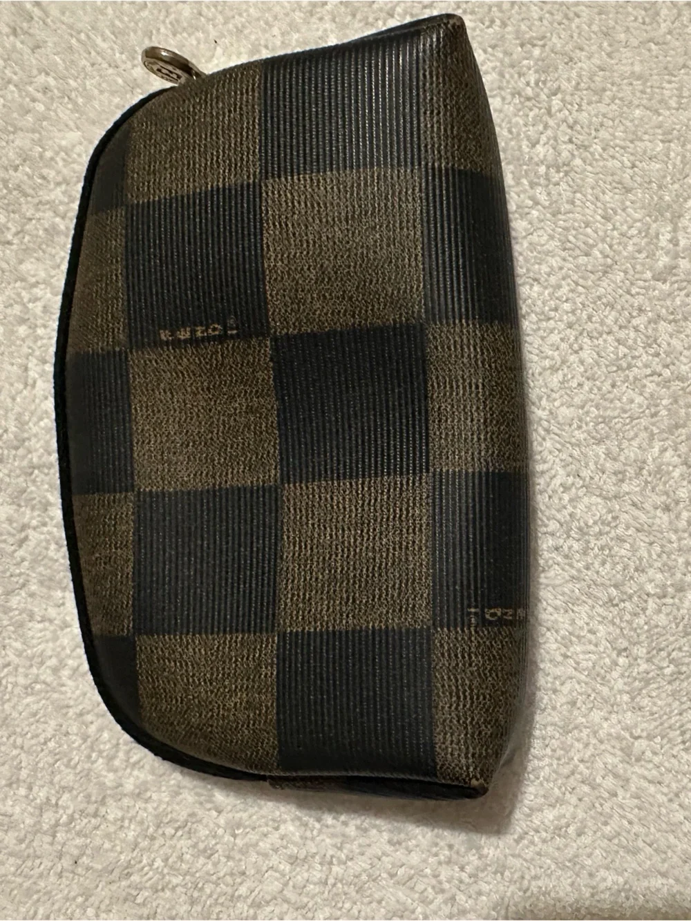 Vintage Fendi Pequin Check Cosmetic Pouch | Brown & Black Zip Case